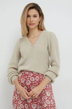 Γυναικεία Χωρίς φερμουάρ Πουλόβερ με προσθήκη μαλλιού Morgan χρώμα: μπεζ,